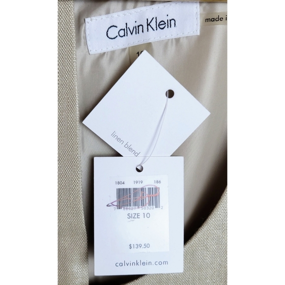NWT Calvin Klein Linen Shimmery Metallic Sheath Dress Cream Gold Size 10 - Picture 5 of 6